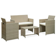4 pcs conjunto lounge de jardim c/ almofadões vime PE bege