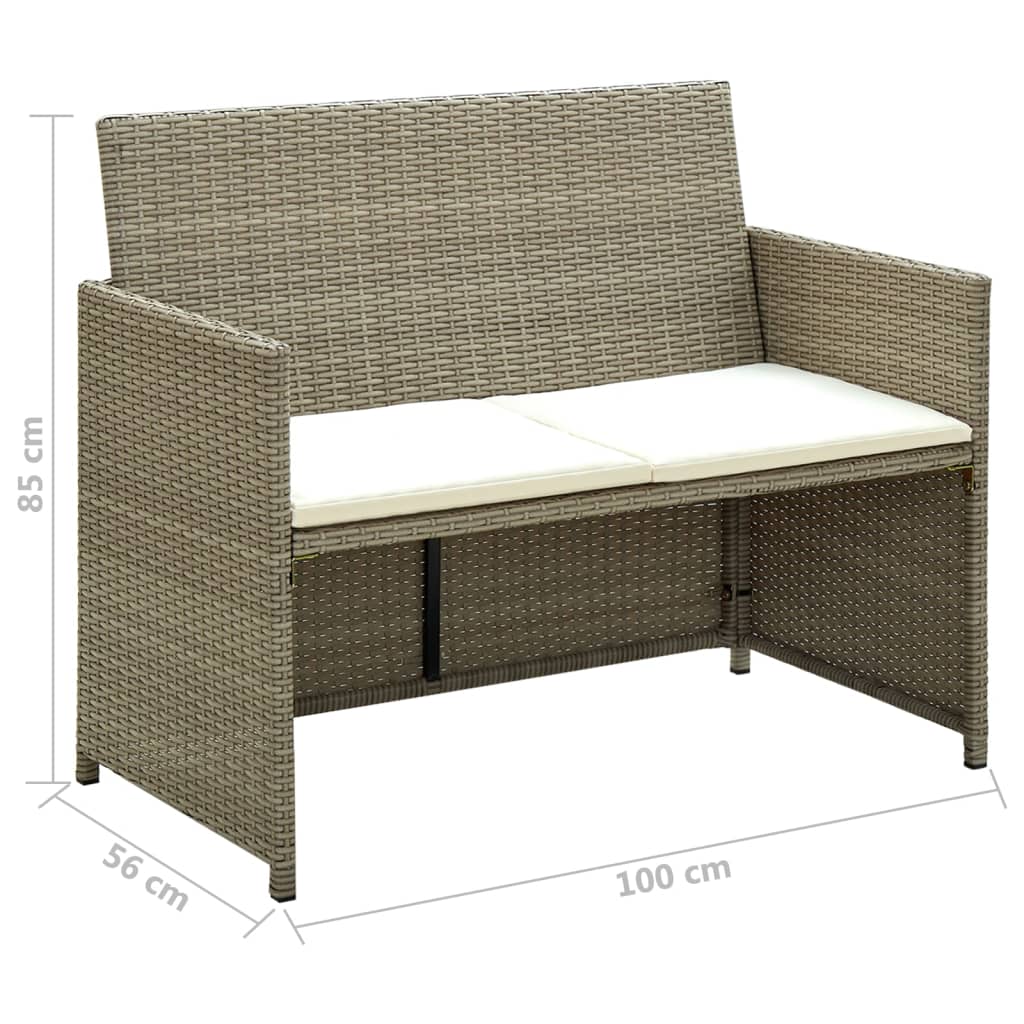 4 pcs conjunto lounge de jardim c/ almofadões vime PE bege