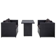 3 pcs conjunto lounge de jardim c/ almofadões vime PE preto