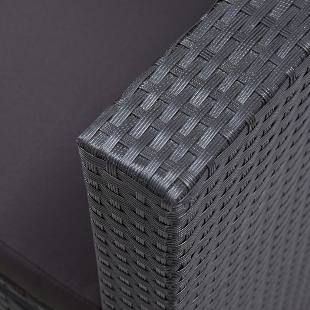 3 pcs conjunto lounge de jardim c/ almofadões vime PE preto