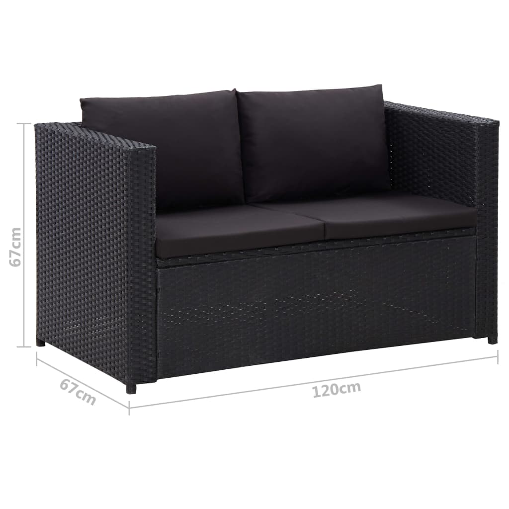 3 pcs conjunto lounge de jardim c/ almofadões vime PE preto