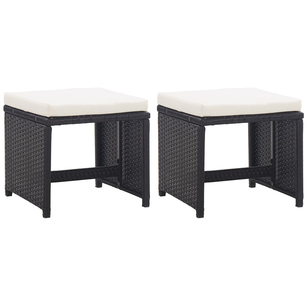 Bancos de jardim 2 pcs com almofadões em vime PE preto