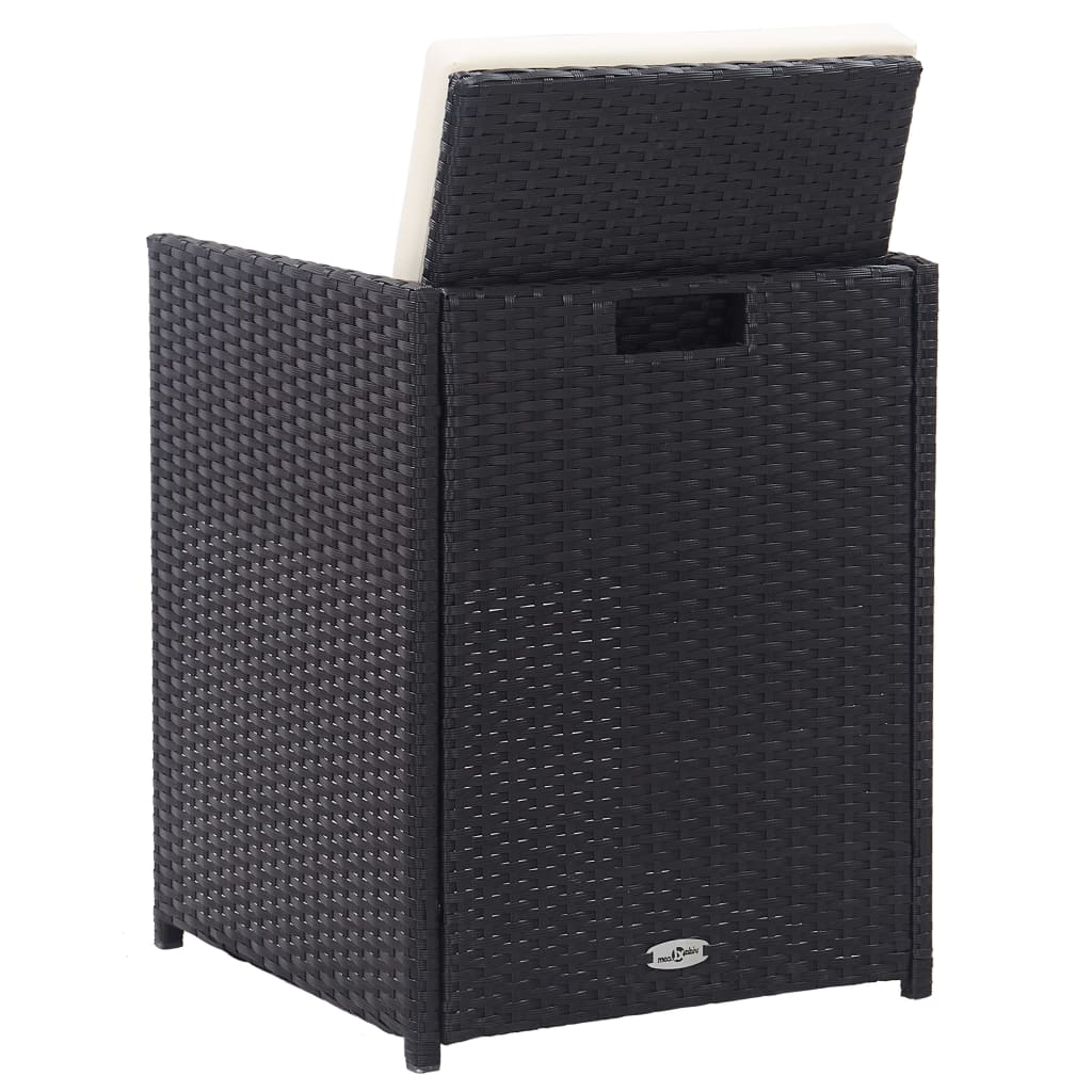 15 pcs conjunto jantar exterior com almofadões vime PE preto