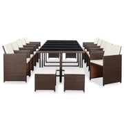 15 pcs conjunto jantar exterior com almofadões vime PE castanho
