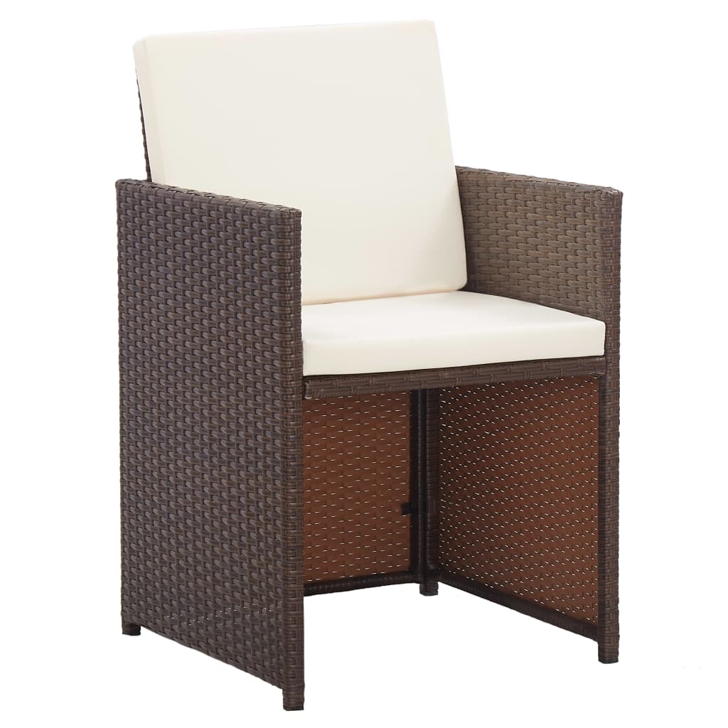 15 pcs conjunto jantar exterior com almofadões vime PE castanho