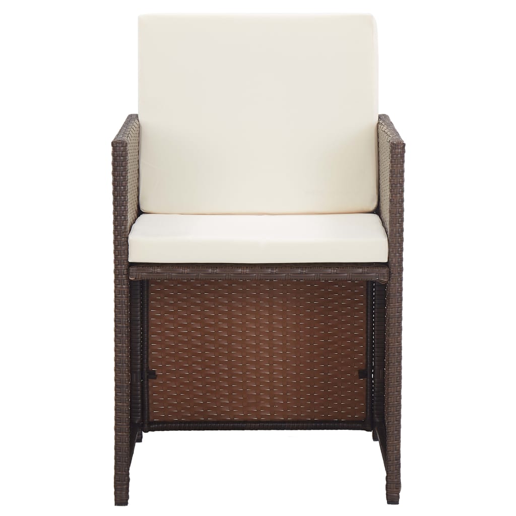 15 pcs conjunto jantar exterior com almofadões vime PE castanho