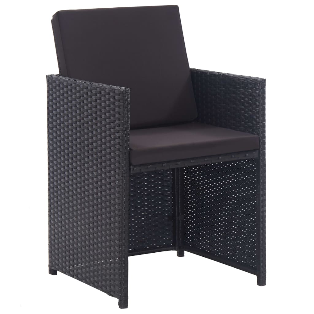 15 pcs conjunto jantar exterior com almofadões vime PE preto