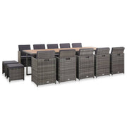 15 pcs conjunto jantar exterior c/ almofadões vime PE antracite