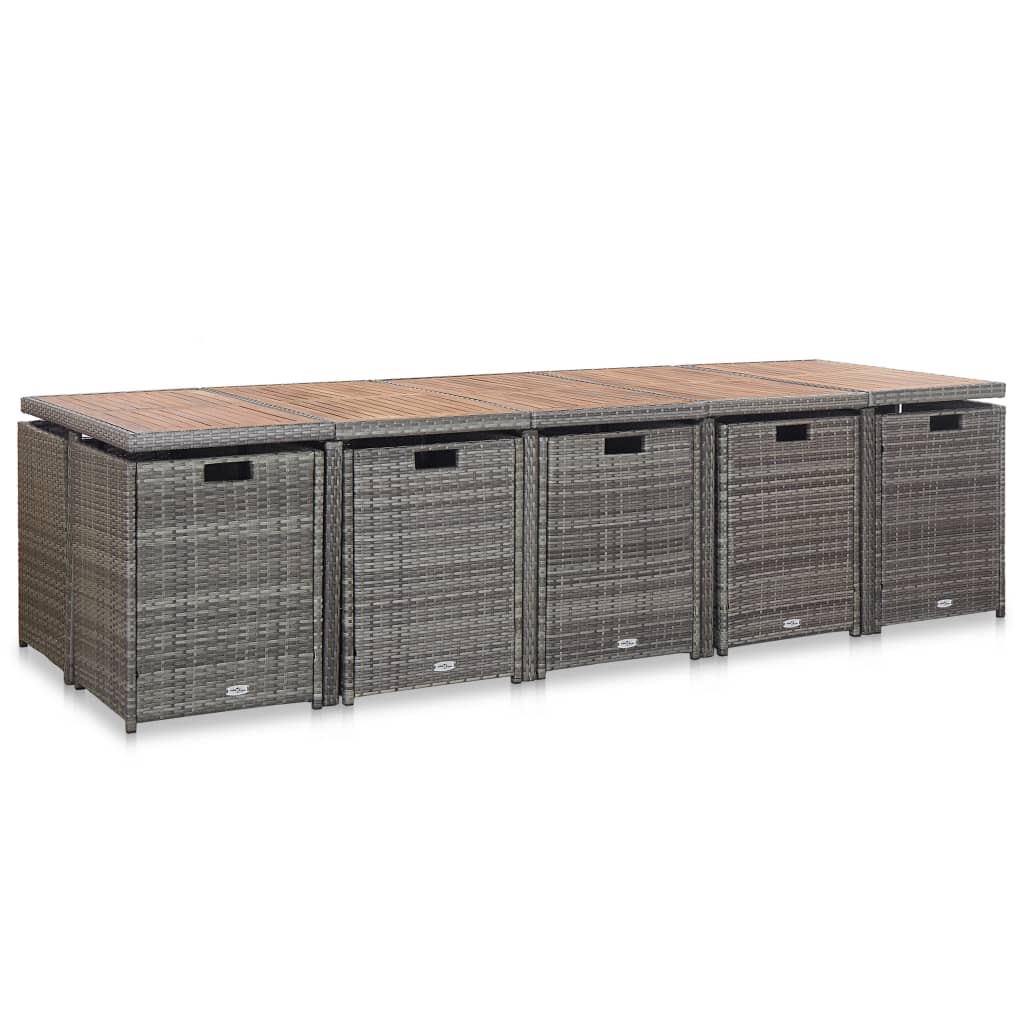 15 pcs conjunto jantar exterior c/ almofadões vime PE antracite