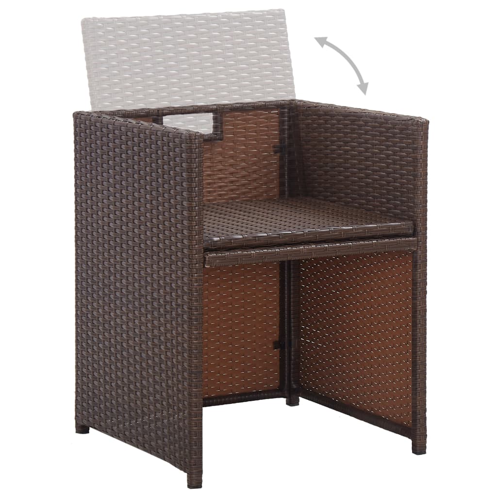 17 pcs conjunto jantar exterior com almofadões vime PE castanho