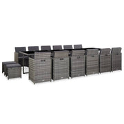 17 pcs conjunto jantar exterior com almofadões vime PE cinzento