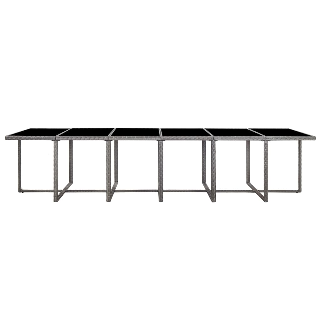 17 pcs conjunto jantar exterior com almofadões vime PE cinzento