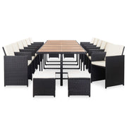 17 pcs conjunto jantar exterior com almofadões vime PE preto