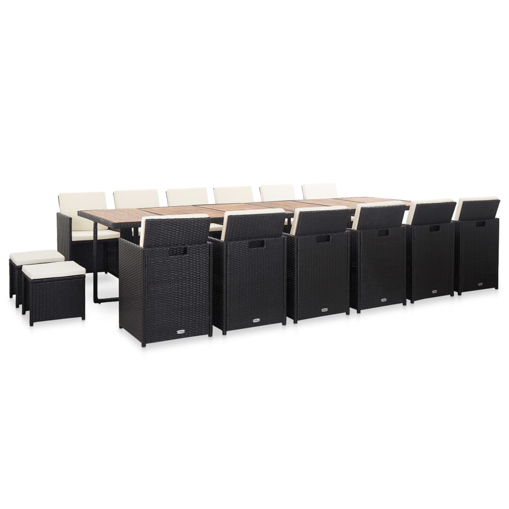 17 pcs conjunto jantar exterior com almofadões vime PE preto