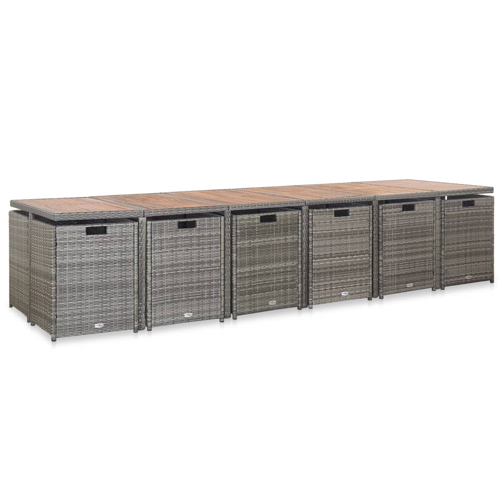 17 pcs conjunto jantar exterior com almofadões vime PE cinzento