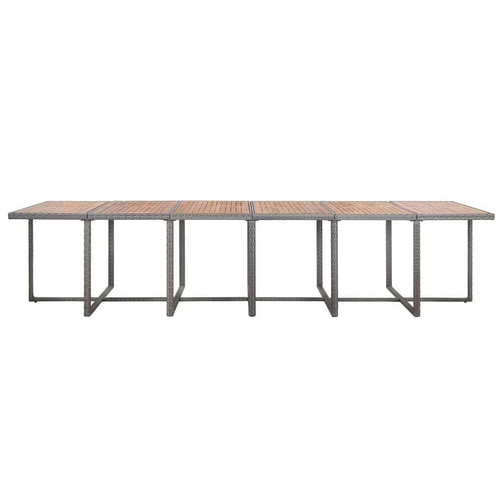 17 pcs conjunto jantar exterior com almofadões vime PE cinzento