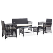 4 pcs conjunto lounge de jardim c/ almofadões vime PE preto