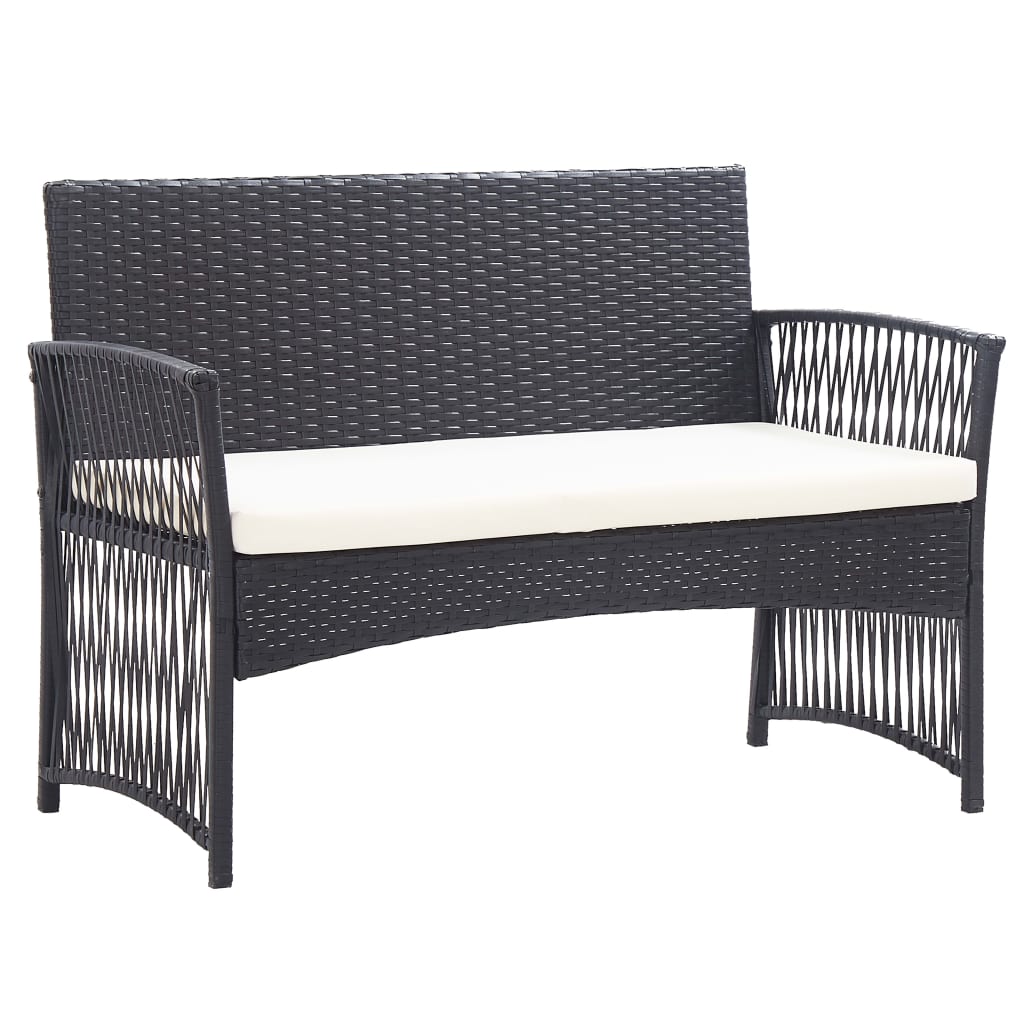 4 pcs conjunto lounge de jardim c/ almofadões vime PE preto