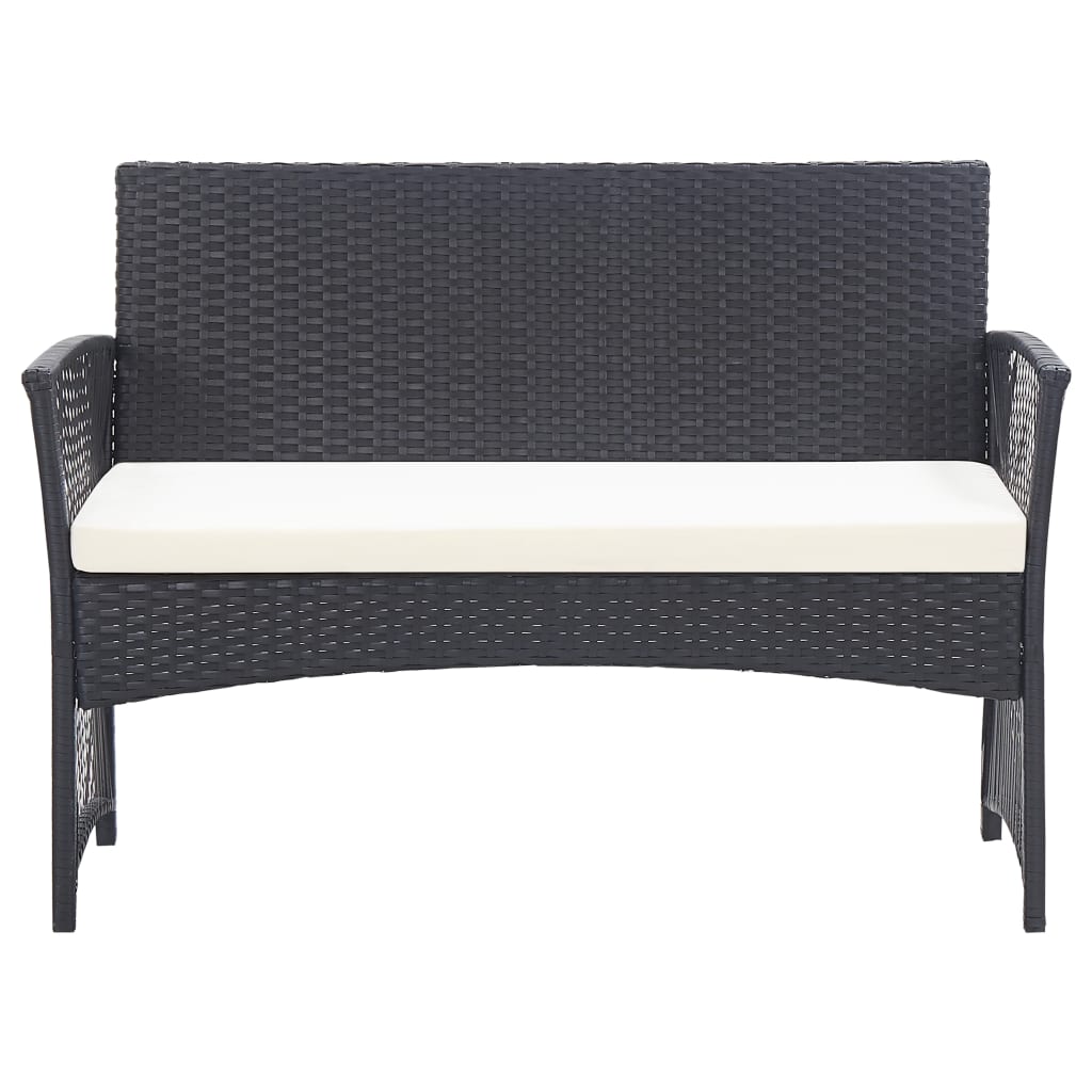 4 pcs conjunto lounge de jardim c/ almofadões vime PE preto
