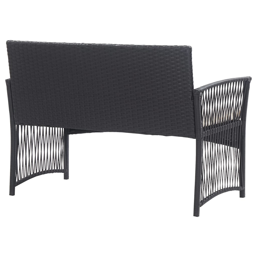 4 pcs conjunto lounge de jardim c/ almofadões vime PE preto