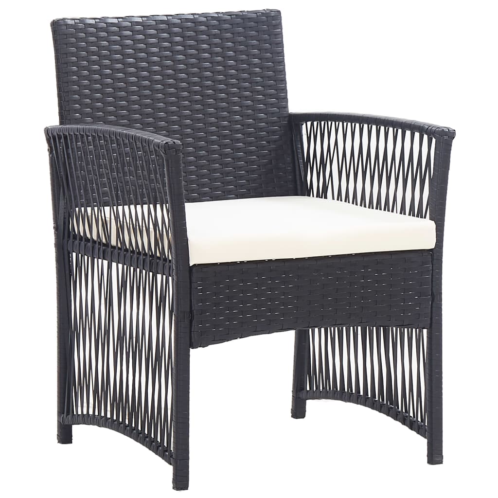 4 pcs conjunto lounge de jardim c/ almofadões vime PE preto