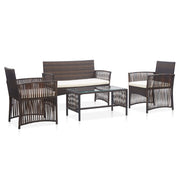 4 pcs conjunto lounge jardim c/ almofadões vime PE castanho