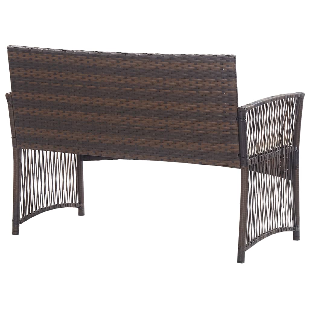 4 pcs conjunto lounge jardim c/ almofadões vime PE castanho