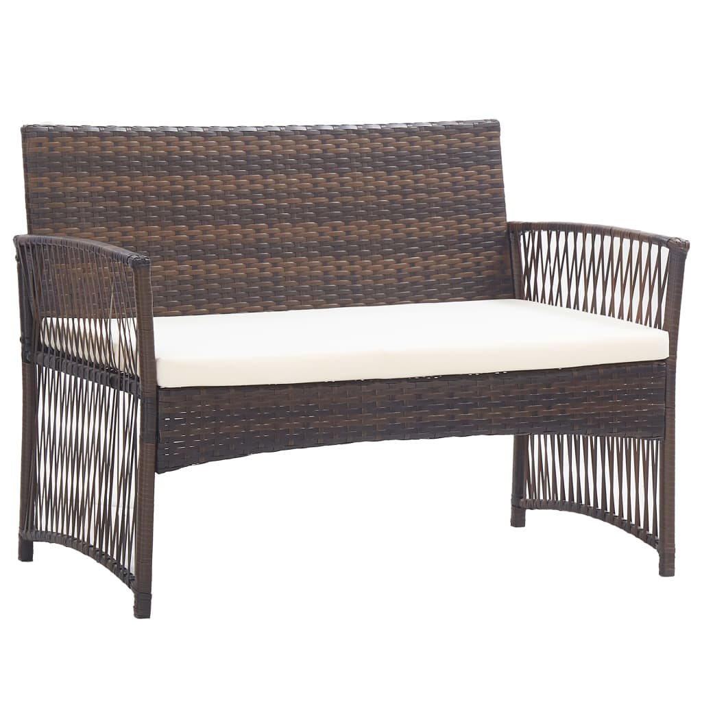 4 pcs conjunto lounge jardim c/ almofadões vime PE castanho