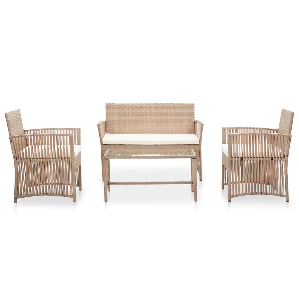 4 pcs conjunto lounge jardim c/ almofadões vime PE bege