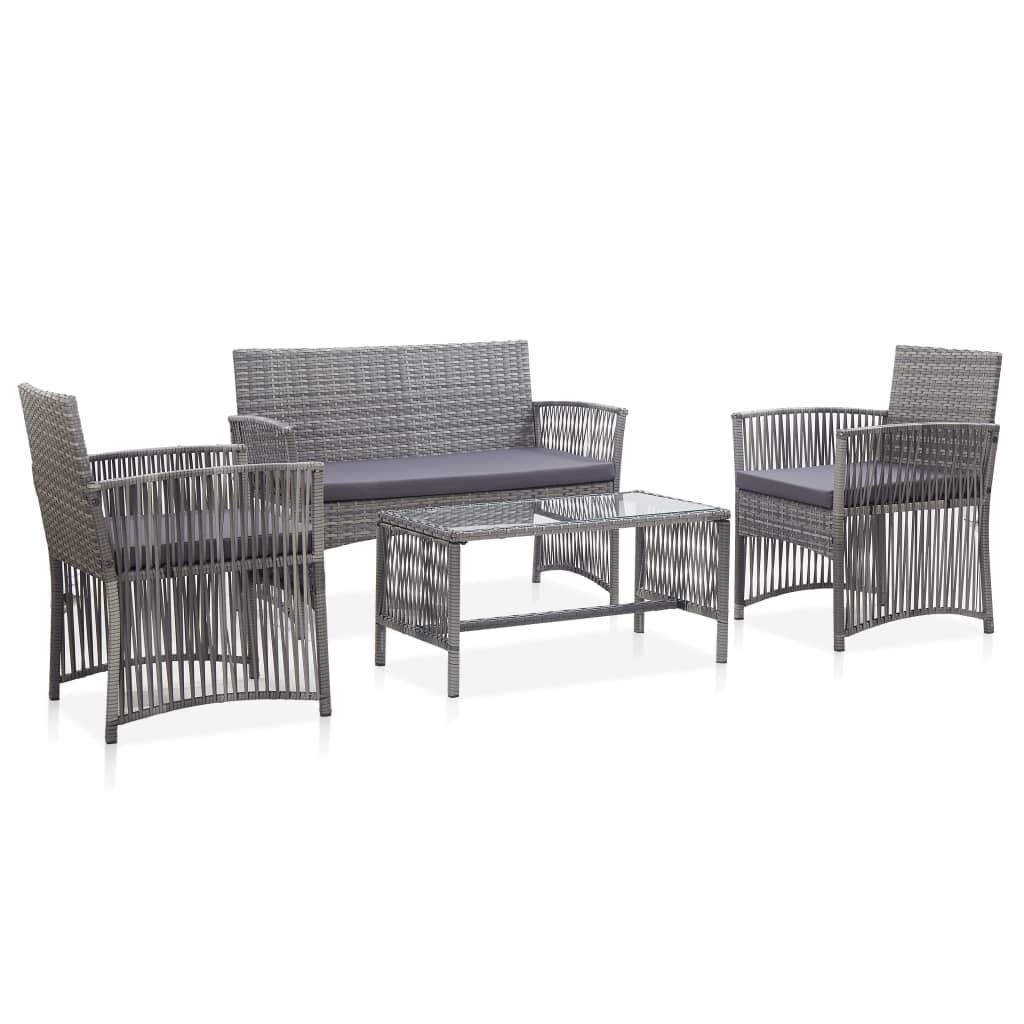 4 pcs conjunto lounge de jardim c/ almofadões vime PE antracite
