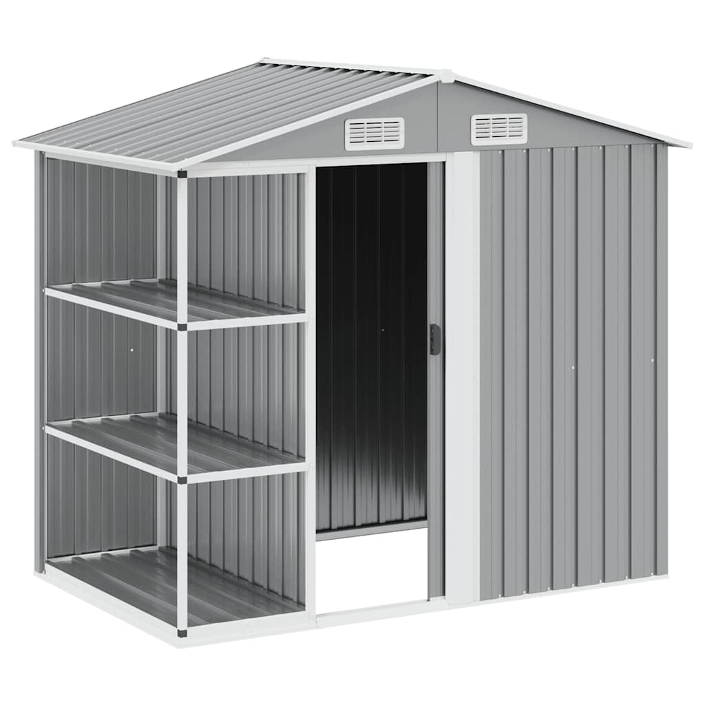 Abrigo de jardim c/ prateleiras 205x130x183 cm ferro cinzento