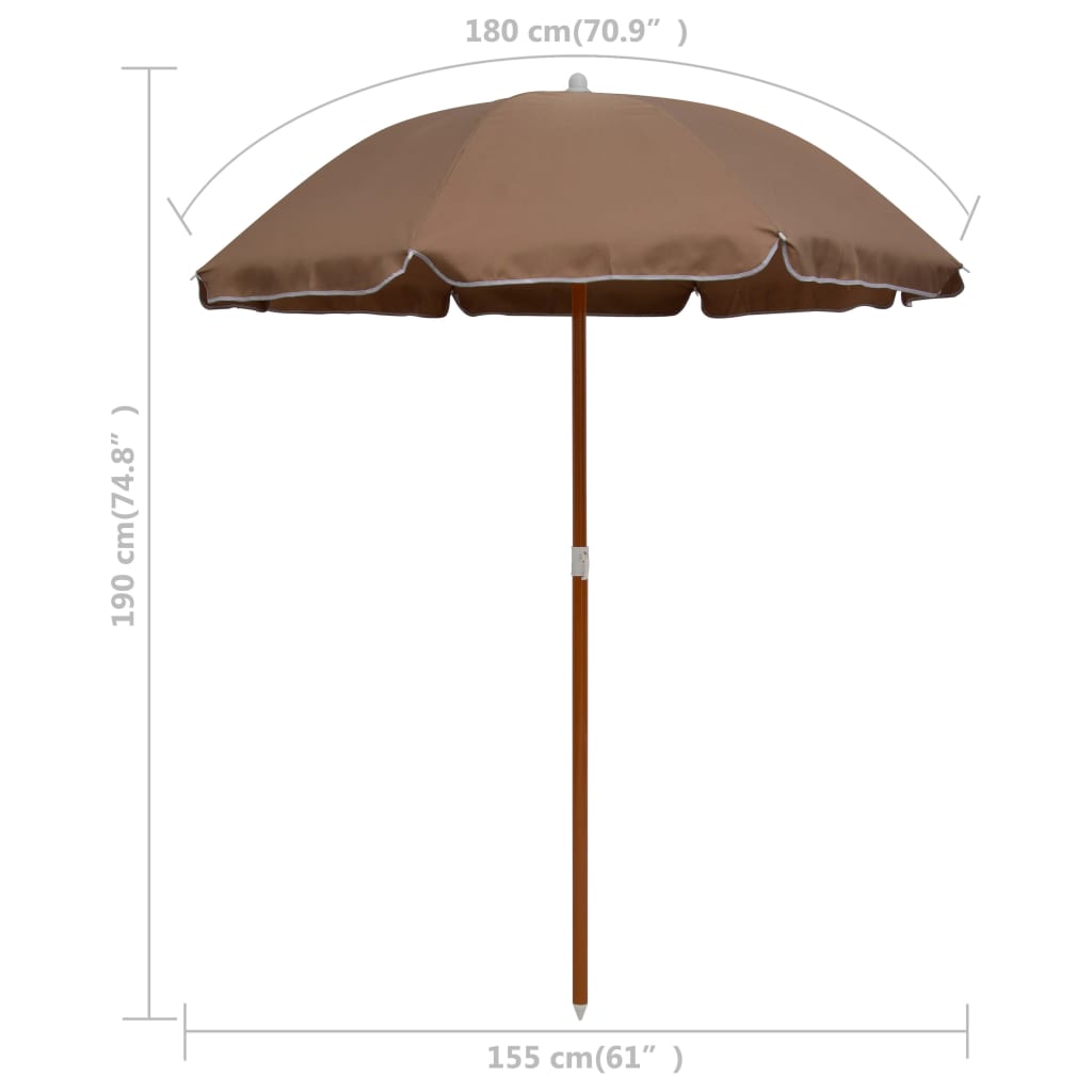 Guarda-sol de jardim c/ poste de aço 180cm cinzento-acastanhado