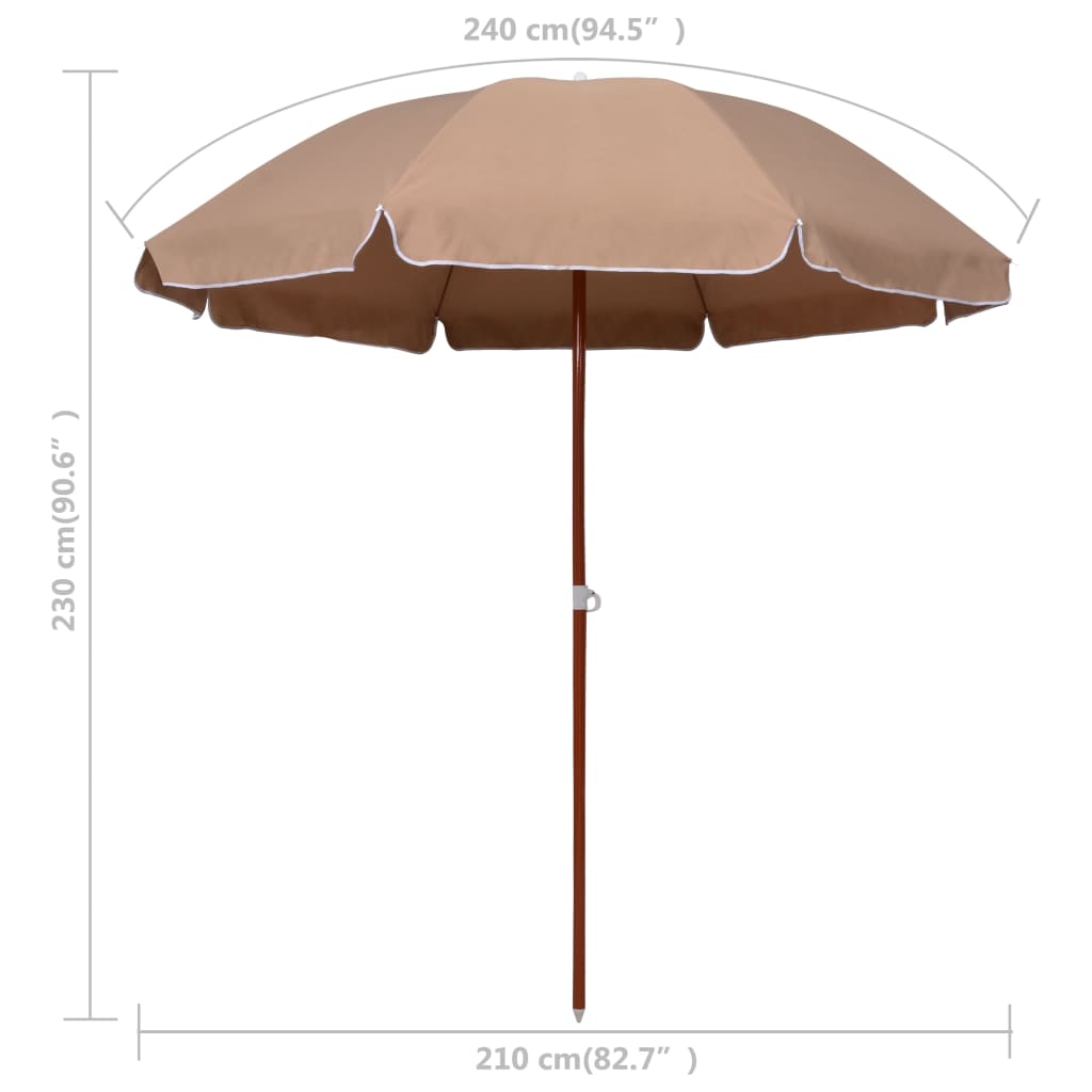 Guarda-sol de jardim c/ poste de aço 240cm cinzento-acastanhado