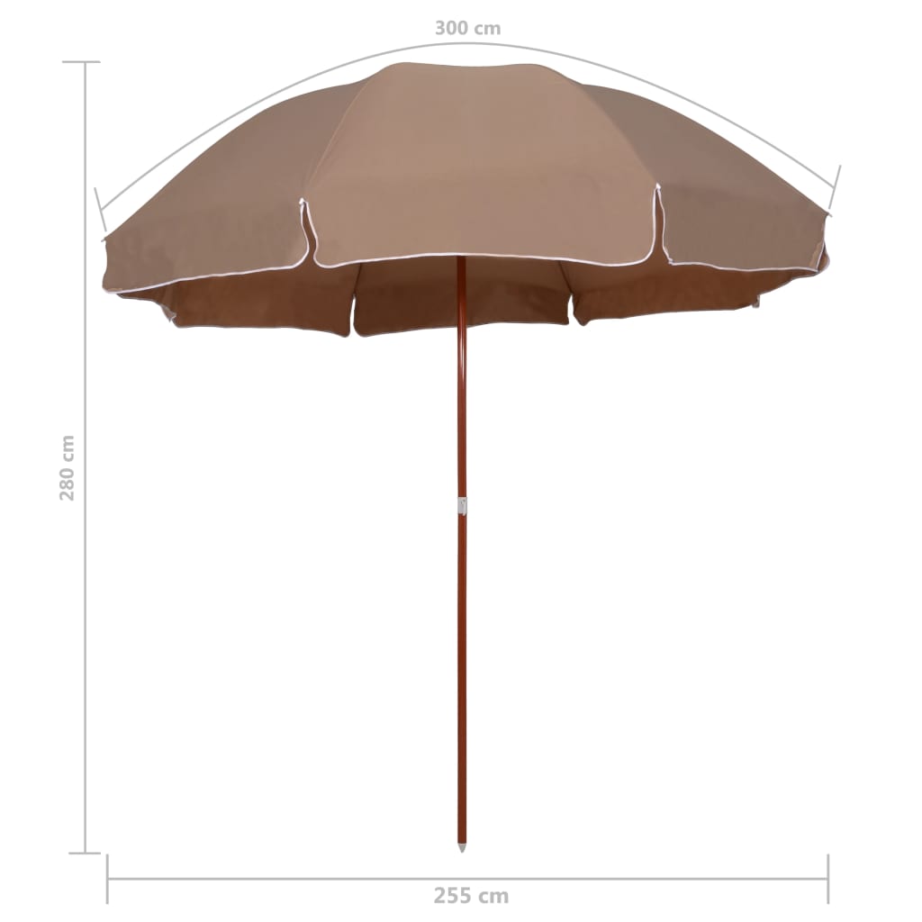 Guarda-sol de jardim c/ poste de aço 300cm cinzento-acastanhado