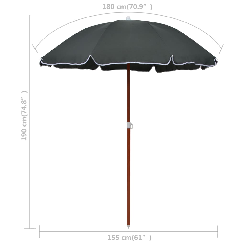 Guarda-sol de jardim com poste de aço 180 cm antracite