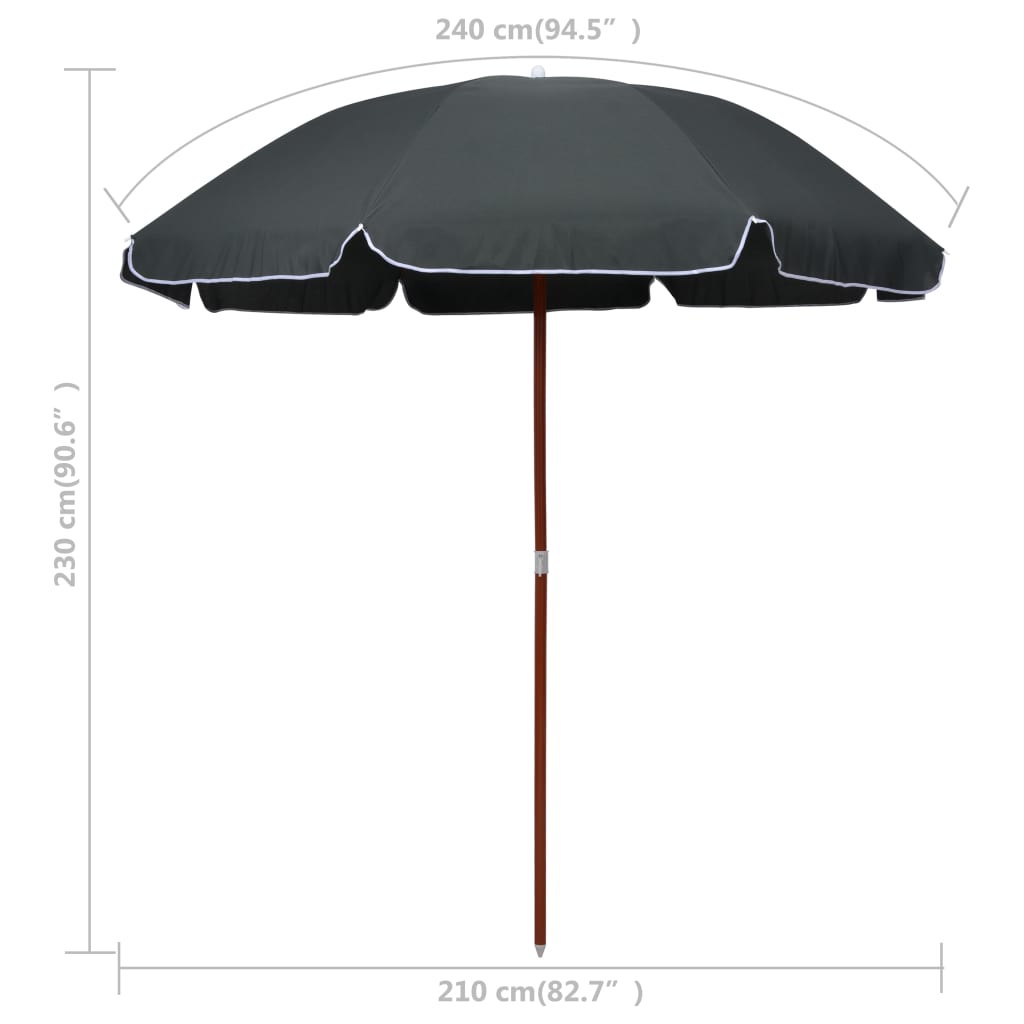 Guarda-sol de jardim com poste de aço 240 cm antracite
