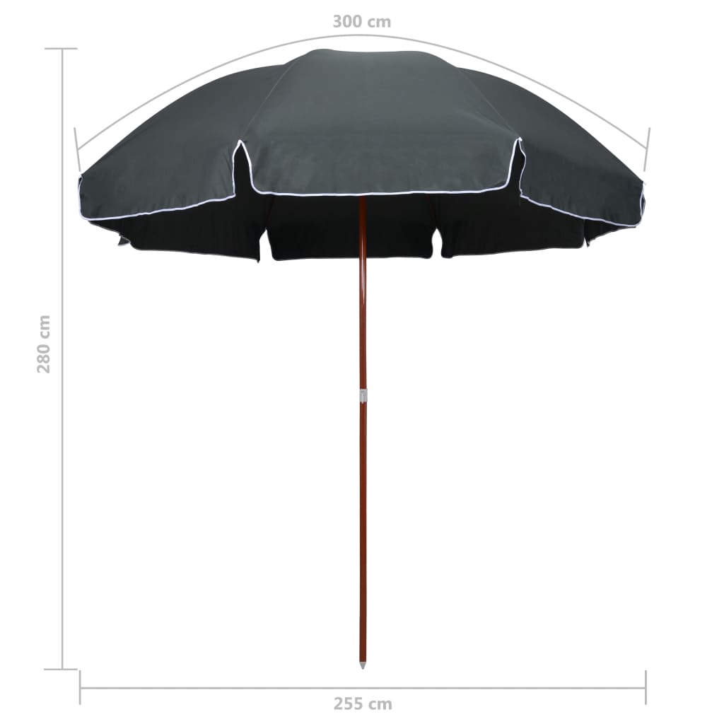 Guarda-sol de jardim com poste de aço 300 cm antracite