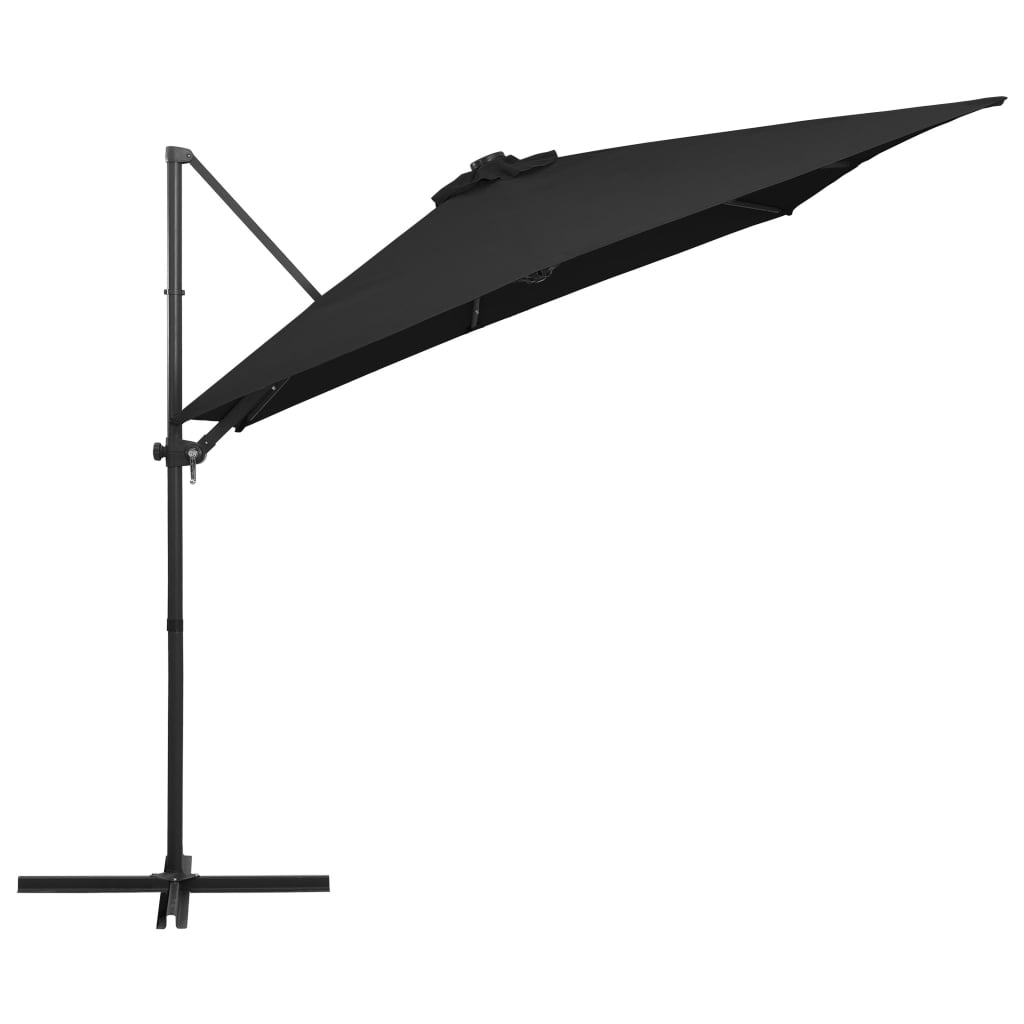 Guarda-sol cantilever c/ luzes LED e poste aço 250x250 cm preto