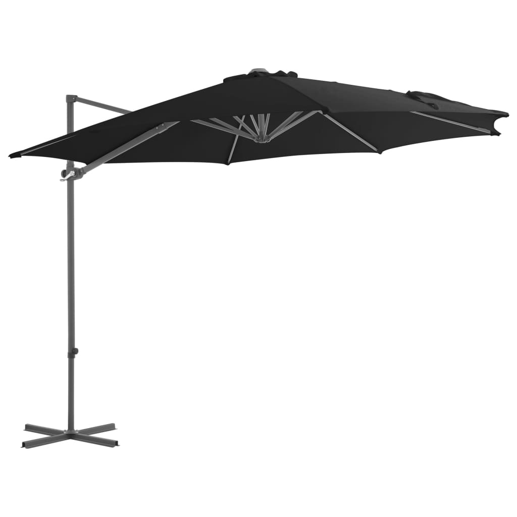Guarda-sol de jardim cantilever c/ poste de aço 300 cm preto