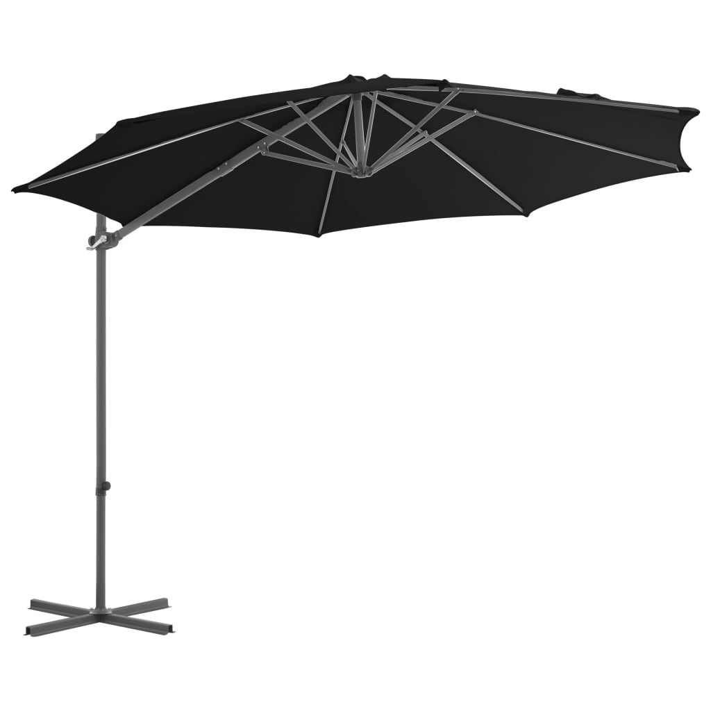 Guarda-sol de jardim cantilever c/ poste de aço 300 cm preto