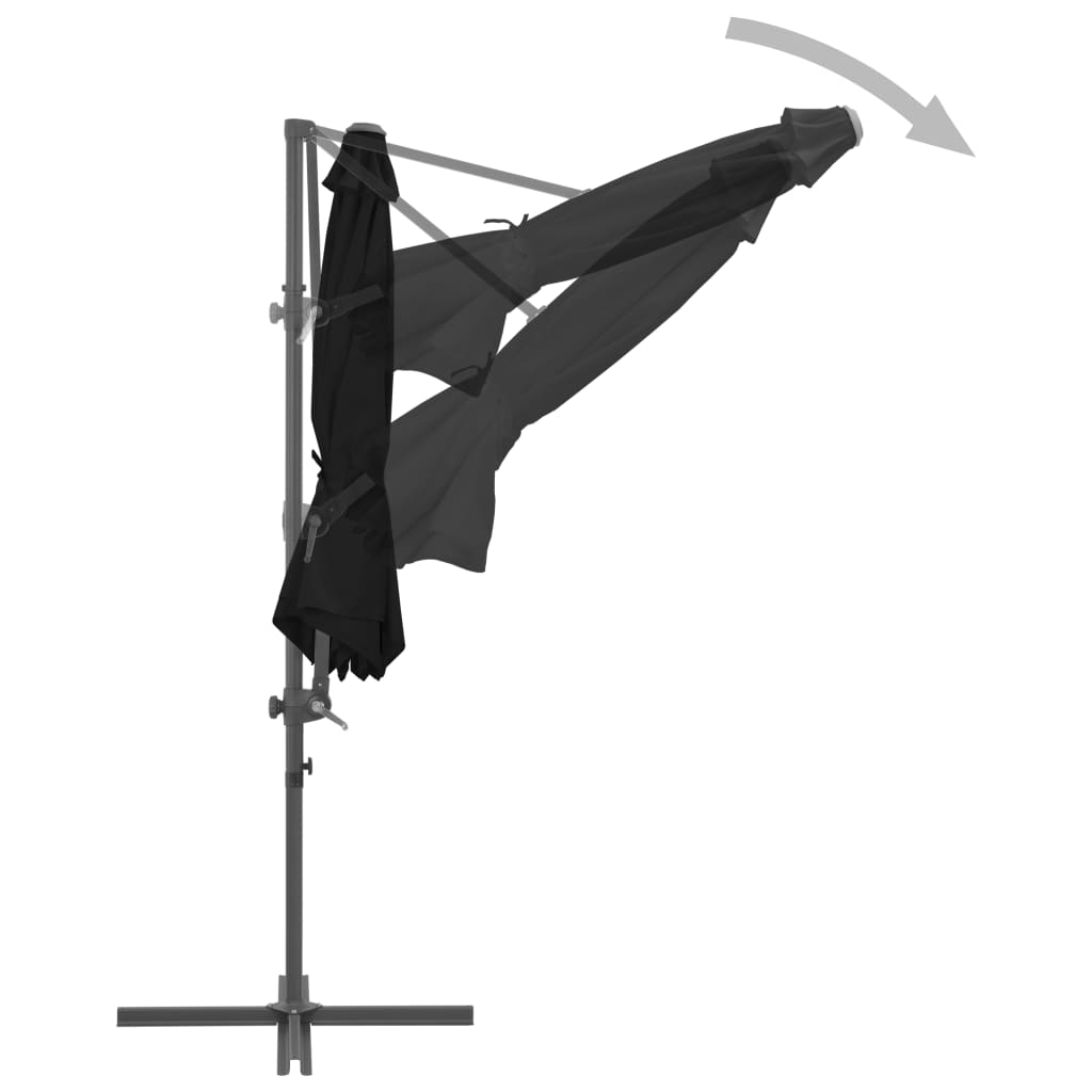 Guarda-sol de jardim cantilever c/ poste de aço 300 cm preto