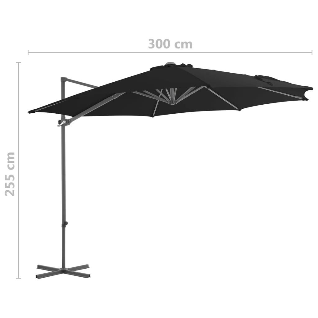 Guarda-sol de jardim cantilever c/ poste de aço 300 cm preto