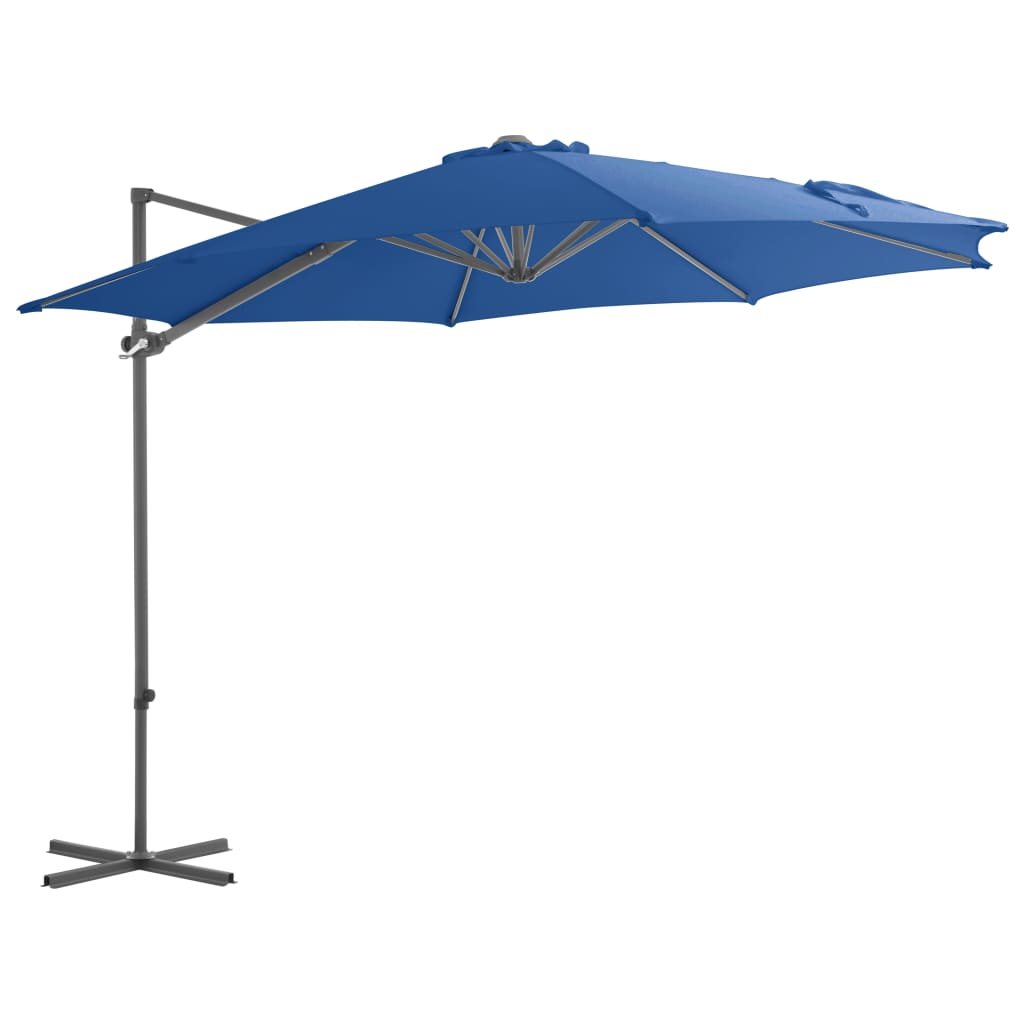 Guarda-sol jardim cantilever com poste de aço 300 cm azul ciano