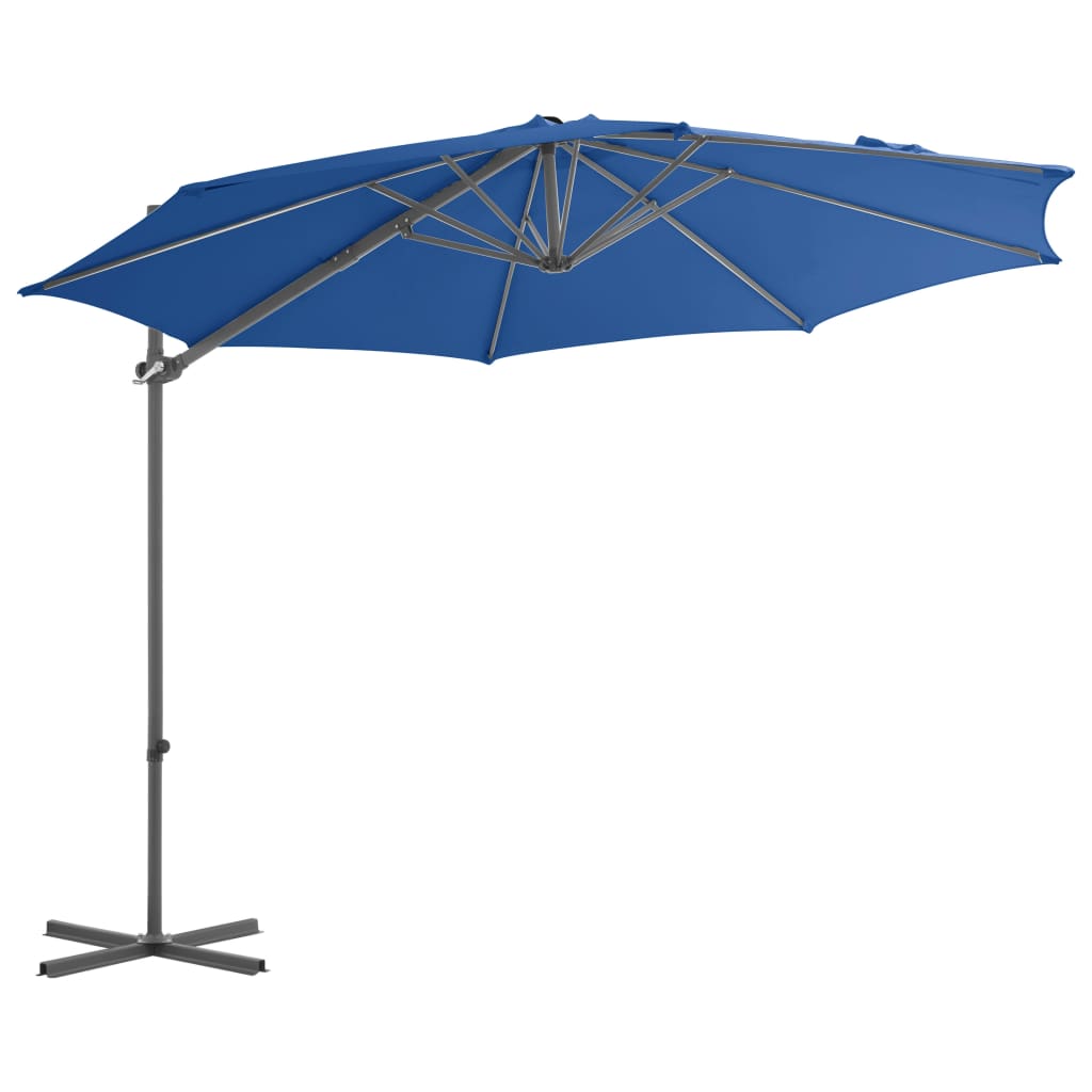 Guarda-sol jardim cantilever com poste de aço 300 cm azul ciano