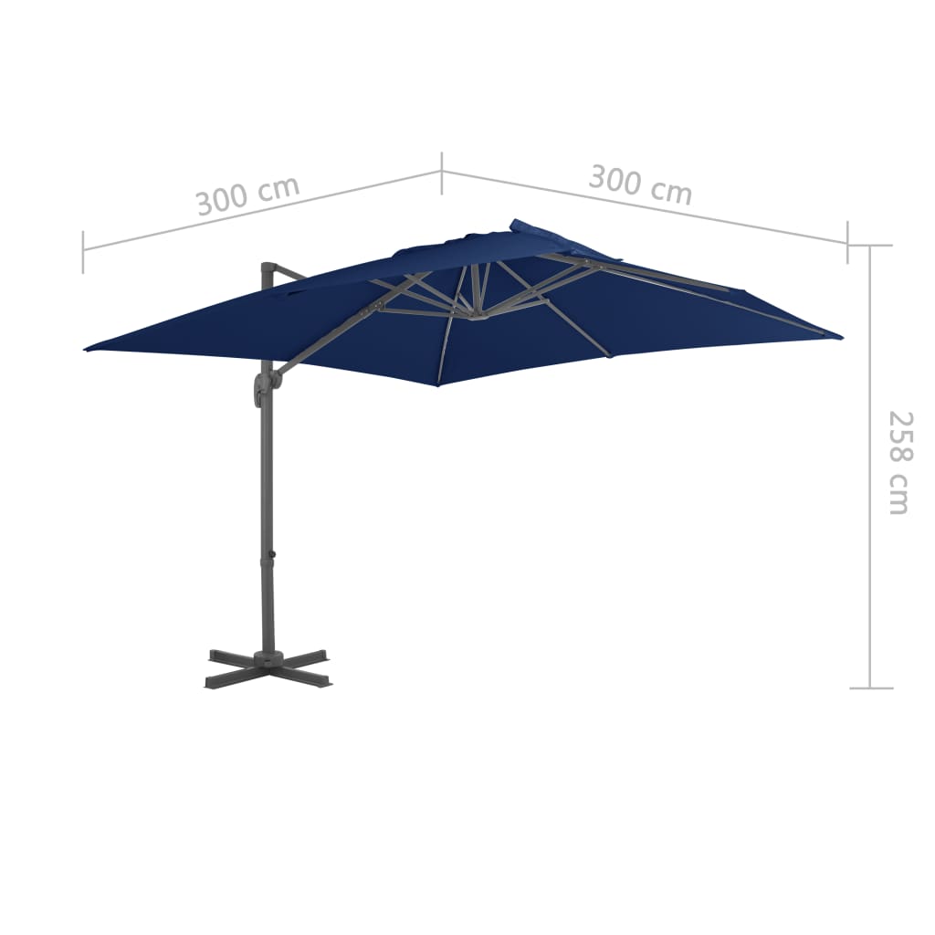 Guarda-sol jardim cantilever c/ poste alumínio 3x3 m azul ciano