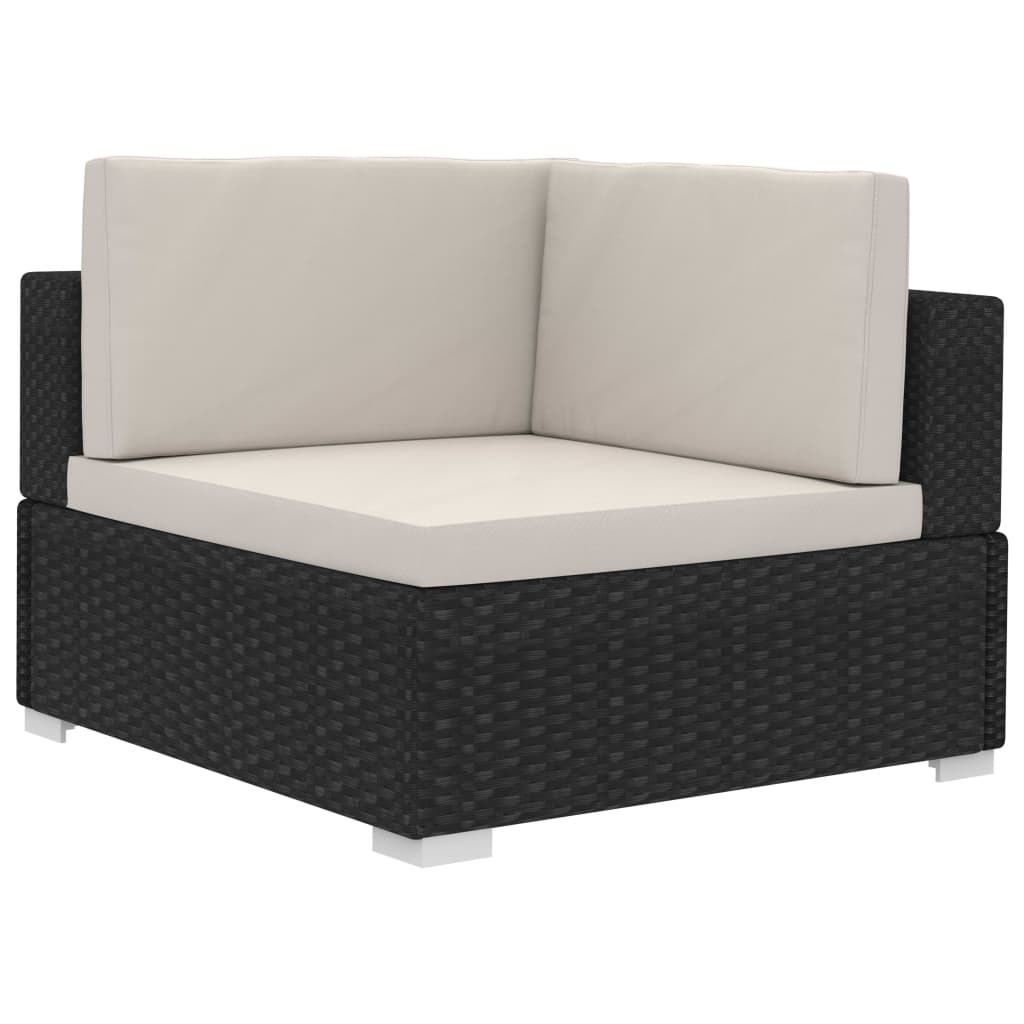 Conjunto sofás de jardim c/ almofadões 4 pcs vime PE preto