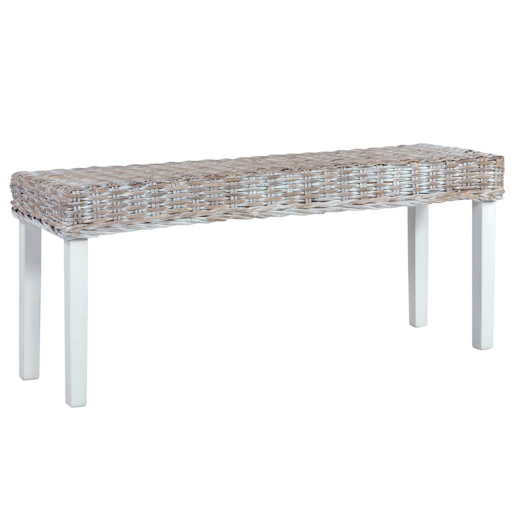 Banco 110cm vime Kubu natural e madeira maciça de mogno branco