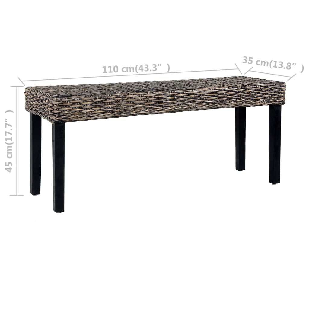 Banco 110cm vime Kubu natural e madeira maciça de mogno branco