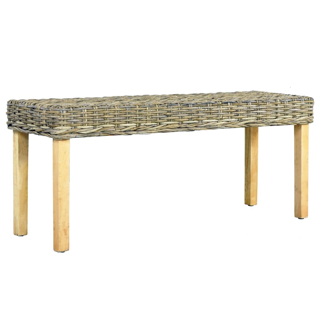 Banco 110cm vime Kubu natural e madeira maciça de mogno branco