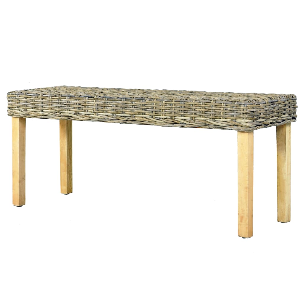 Banco 110cm vime Kubu natural e madeira maciça de mogno branco